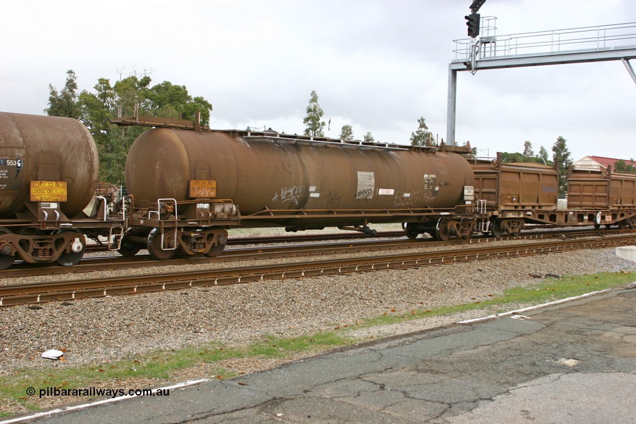 070608 0105
Midland, ATBY 14595 fuel tank waggon, one of nine JPB type tankers built for Bain Leasing Pty Ltd by Westrail Midland Workshops in 1981/82 for narrow gauge recoded to JPBA in 1986, converted to standard gauge 1987 as WJPB. 82000 litre capacity.
Keywords: ATBY-type;ATBY14595;Westrail-Midland-WS;JPB-type;JPBA-type;WJPB-type;