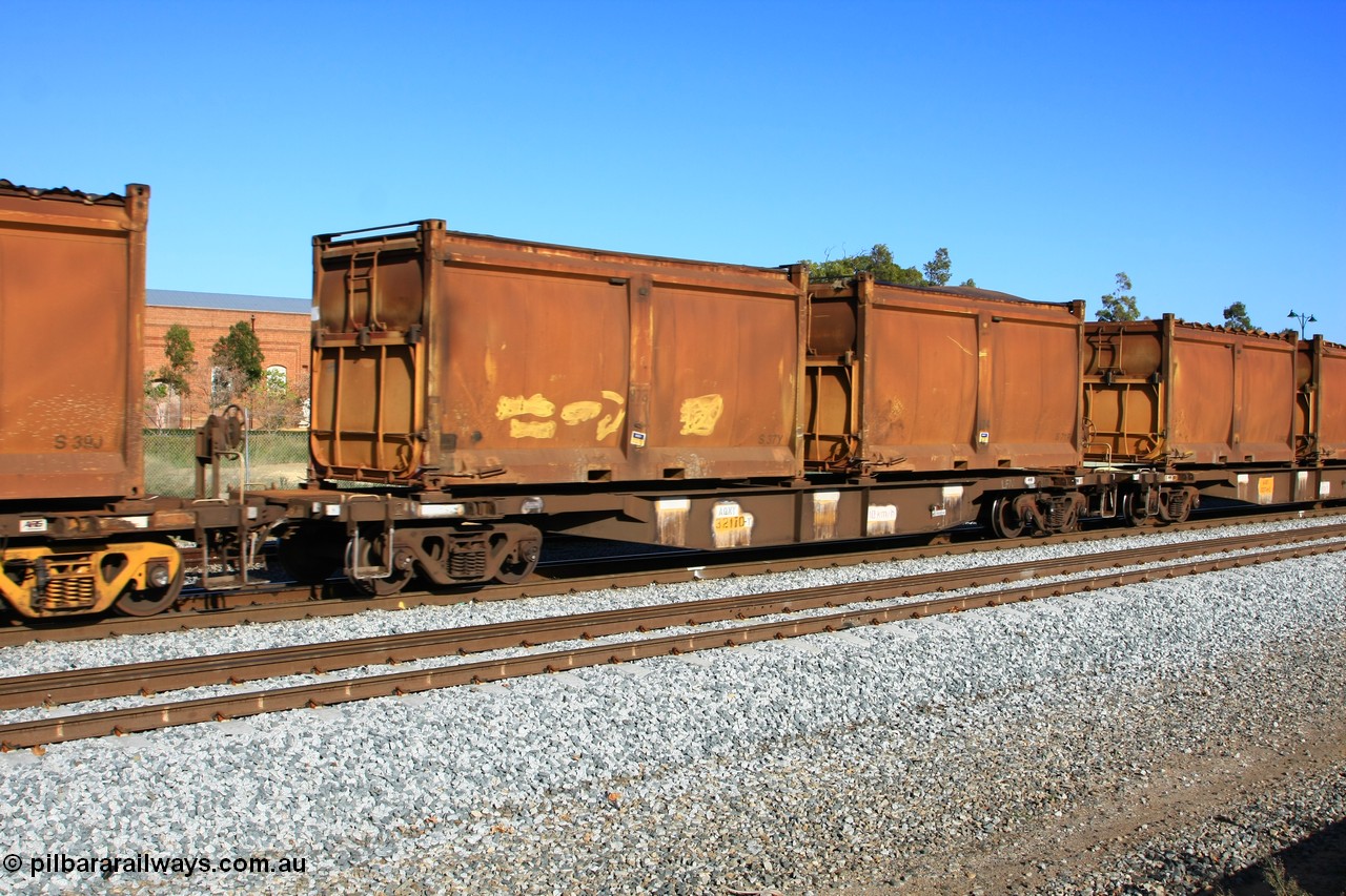 100608 9726
Midland, AQNY 32170, one of sixty two waggons built by Goninan WA in 1998 as WQN class for Murrin Murrin container traffic, with sulphur skips S37Y and S71R both with replacement doors and roll top tarpaulins on train 2430 empty Malcolm freighter.
Keywords: AQNY-type;AQNY32170;Goninan-WA;WQN-type;