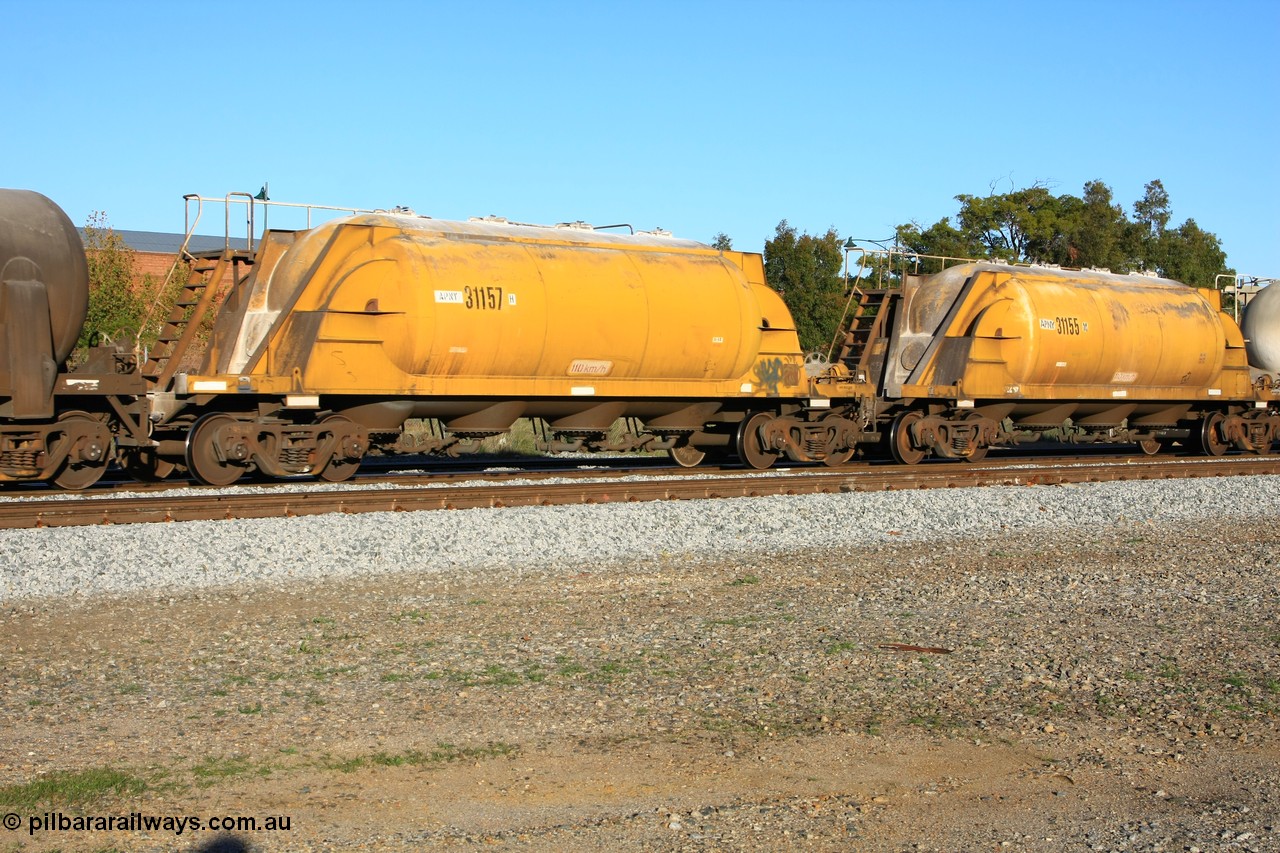 100609 09958
Midland, APNY 31157 one of twelve built by WAGR Midland Workshops in 1974 as WNA type pneumatic discharge nickel concentrate waggon, WAGR built and owned copies of the AE Goodwin built WN waggons for WMC. 
Keywords: APNY-type;APNY31157;WAGR-Midland-WS;WNA-type;