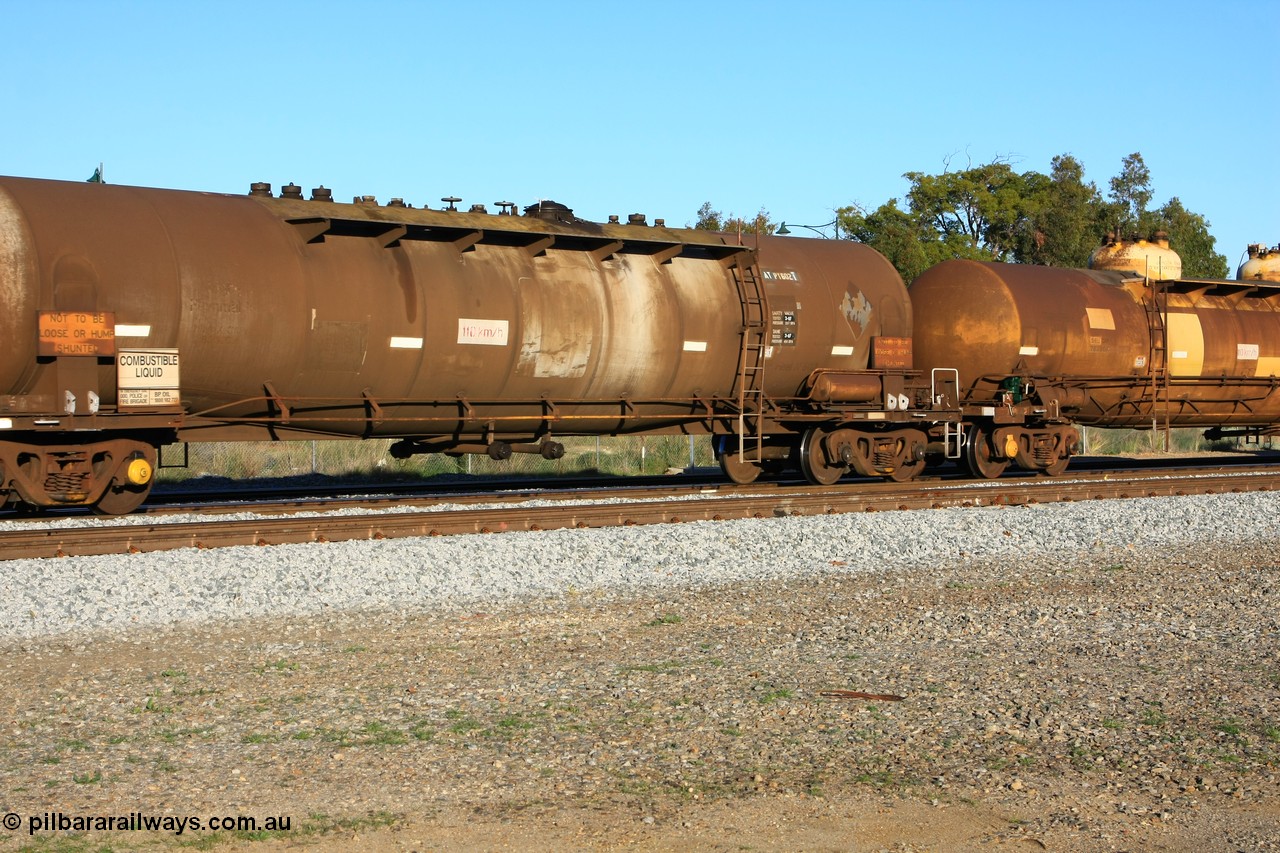 100609 09992
Midland, ATPY 602, fuel tanker, built by WAGR Midland Workshops in 1976 as WJP type for BP Oil, capacity of 80500 litres.
Keywords: ATPY-type;ATPY602;Westrail-Midland-WS;WJP-type;WJPY-type;