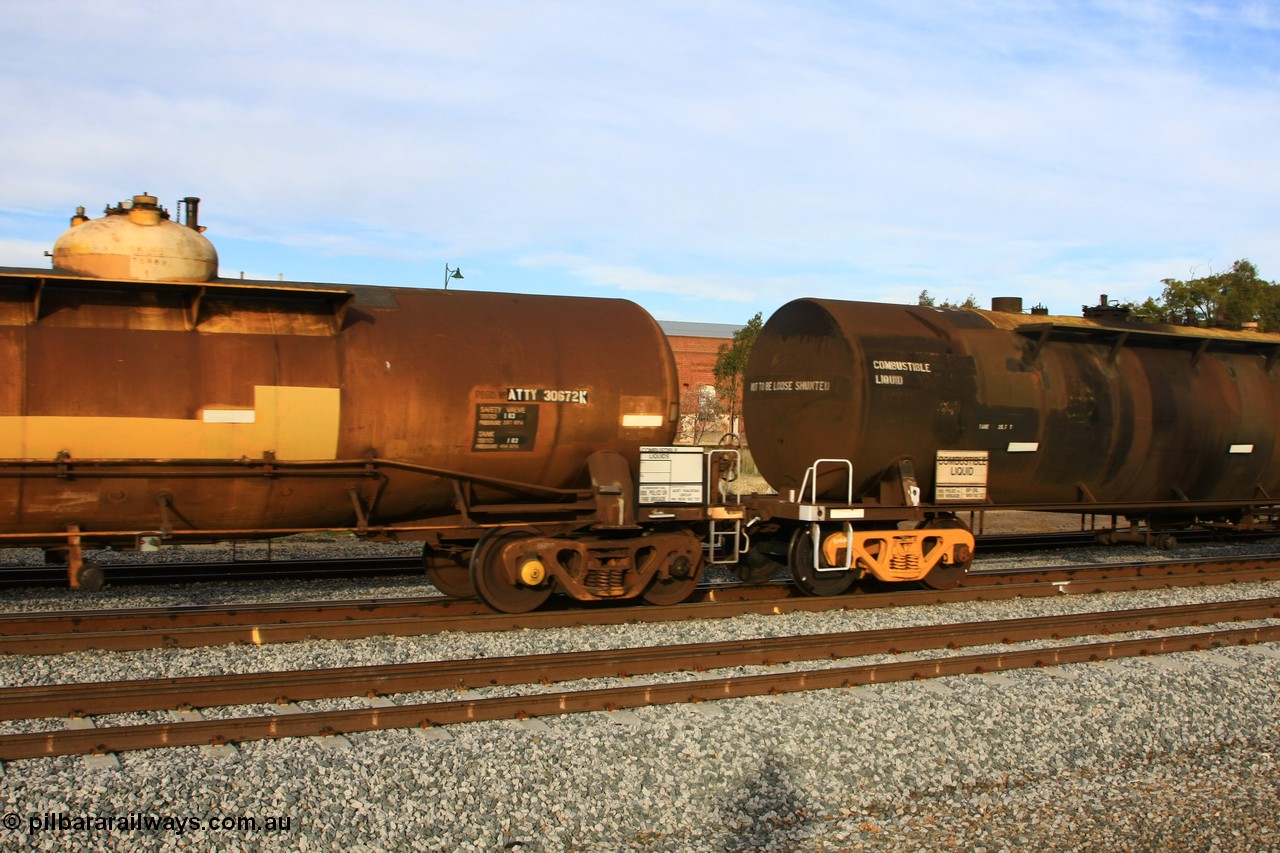 100611 0367
Midland, ATTY 30672 fuel tanker, one of five built by AE Goodwin NSW in 1970 as WST type, recoded to WSTY and then ATTY. 78600 litre capacity.
Keywords: ATTY-type;ATTY30672;AE-Goodwin;WST-type;WSTY-type;