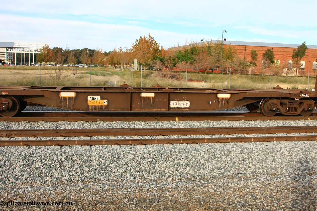 100611 0388
Midland, AQNY 32166, one of sixty two waggons built by Goninan WA in 1998 as WQN type for Murrin Murrin container traffic, running empty on train 5426 up Kalgoorlie Freighter, side view.
Keywords: AQNY-type;AQNY32166;Goninan-WA;WQN-type;