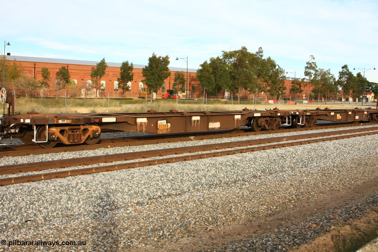 100611 0390
Midland, AQNY 32195, one of sixty two waggons built by Goninan WA in 1998 as WQN type for Murrin Murrin container traffic, running empty on train 5426 up Kalgoorlie Freighter.
Keywords: AQNY-type;AQNY32195;Goninan-WA;WQN-type;