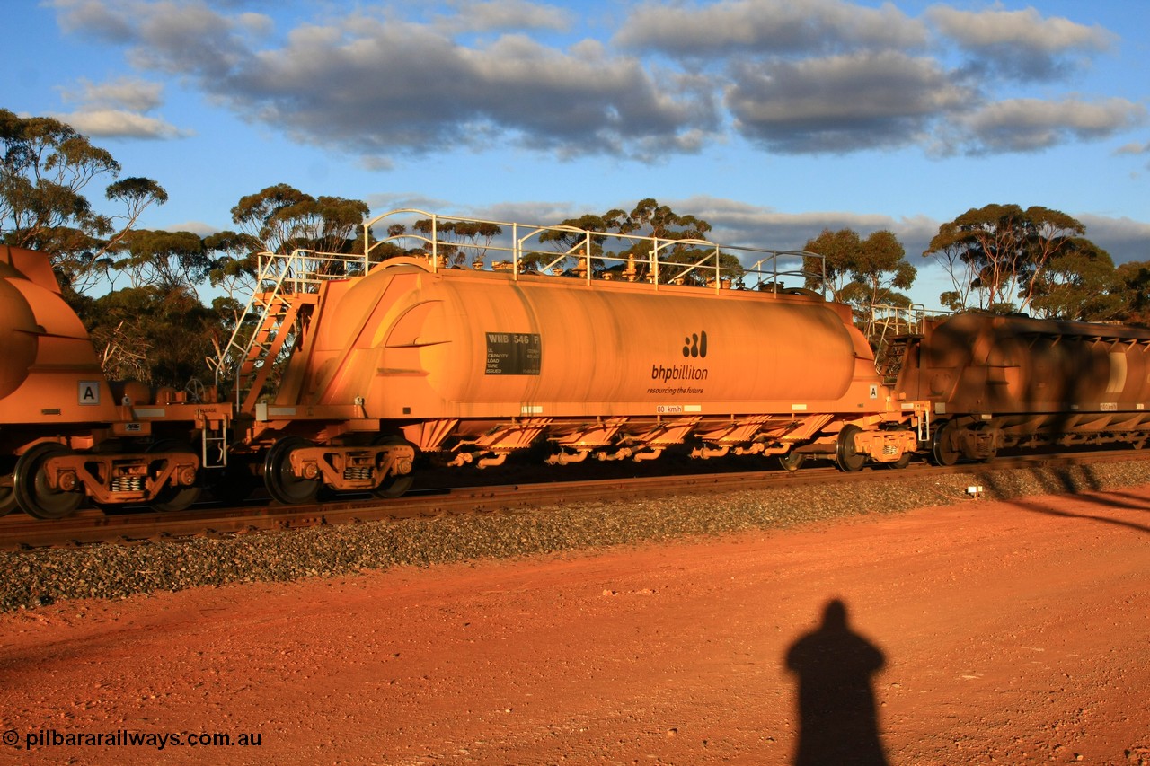 100731 3203
Binduli, WNB 546, pneumatic discharge nickel concentrate waggon, final one of six built by Bluebird Rail Services SA in 2010 for BHP Billiton.
Keywords: WNB-type;WNB546;Bluebird-Rail-Operations-SA;