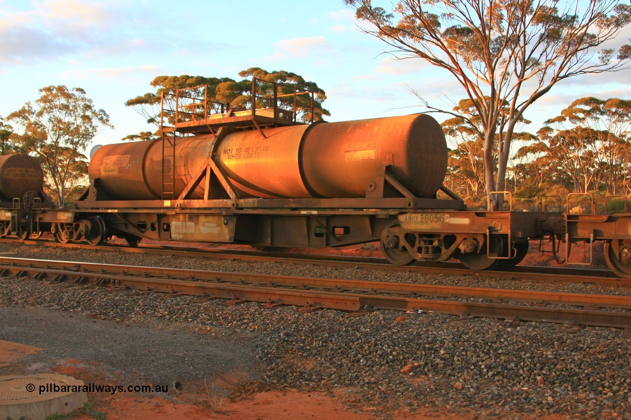 100731 3237
Binduli, AQHY 30056 with sulphuric acid tank CSA 0041, originally built by the WAGR Midland Workshops in 1964/66 at WF type flat waggons, then following several codes and modifications in 1997 seventy five were converted to WQH to carry CSA sulphuric acid tanks between Hampton/Kalgoorlie and Perth/Kwinana.
Keywords: AQHY-type;AQHY30056;WAGR-Midland-WS;WF-type;WFDY-type;WFDF-type;RFDF-type;WQH-type;