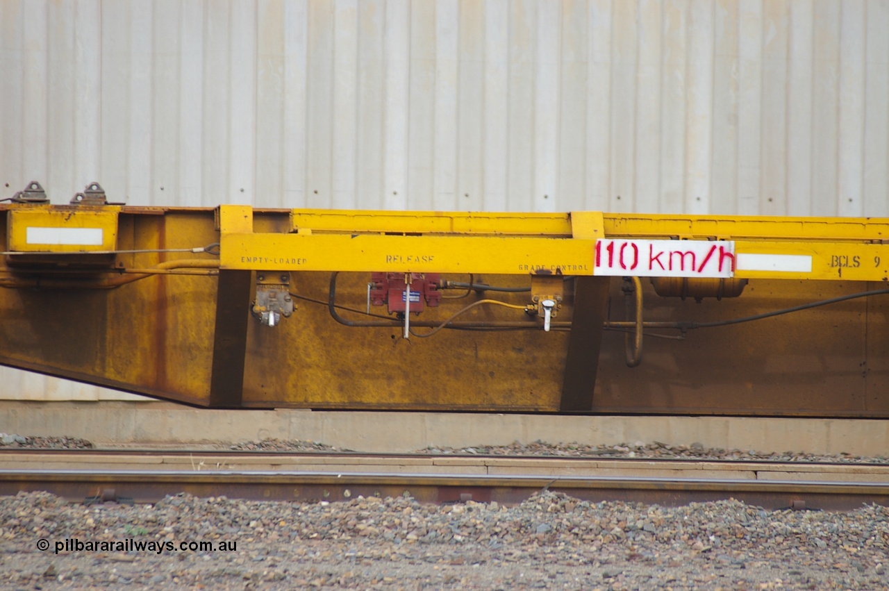 110710 7427 PD
West Kalgoorlie, AQAY 2273, this orphan waggon started life as a Comeng Vic built GOX type open waggon for Commonwealth Railways in 1970, then coded AOOX. Under AWR ownership is was reduced to this 3 TEU unit container skeletal waggon. Peter Donaghy image.
Keywords: Peter-D-Image;AQAY-type;AQAY2273;Comeng-Vic;GOX-type;AOOX-type;ROOX-type;ROKX-type;