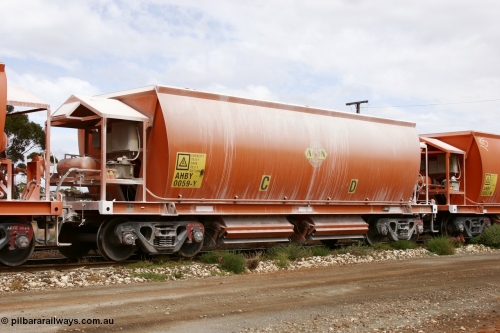 051101 6420
Parkeston, AHBY 0059 one of sixty five AHBY type ballast hoppers built by EDI Rail at their Port Augusta Workshops for ARG in 2001-02 for the Darwin line, also the FMG construction in 2008, here in limestone quarry products service.
Keywords: AHBY-type;AHBY0059;EDI-Rail-Port-Augusta-WS;