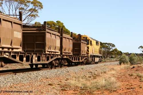 060117 2711
Bardoc, Q 317 leads the loaded Malcolm freighter train 2029, AQCY type container waggon with nickel residue container COR 5727. The AQCY type waggons were built by WAGR Midland Workshops as WFX type between 1969 and 1974.
Keywords: AQCY-type;WAGR-Midland-WS;WFX-type;WQCX-type;WAGR-Midland-WS;