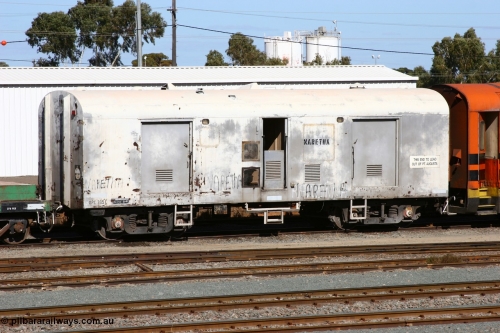 060528 4441
West Kalgoorlie, OPC 385, originally built by South Australian Railways Islington Workshops in 1968 as an 8300 class brake van numbered 8372 on broad gauge, to standard gauge and recoded in Sept 1982 to AVAY 385, converted to AZXP accident van in c1986 and then in April 1993 recoded to OPC.
Keywords: OPC-type;OPC385;SAR-Islington-WS;8300-type;8372;AVAY-type;AZXP-type