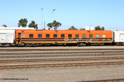 060528 4444
West Kalgoorlie, ECA 98 a former Commonwealth Railways ARF type first class air conditioned sleeper with rounded observation end built by Wegmann and delivered in 1956, converted to BB type with observation end removed in August 1972, converted to crew car in 1991.
Keywords: ECA-type;ECA98;Wegmann-&-Co-West-Germany;ARF-type;ARF98;BB-type;BB98;