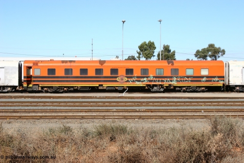 060528 4452
West Kalgoorlie, ECA 98 a former Commonwealth Railways ARF type first class air conditioned sleeper with rounded observation end built by Wegmann and delivered in 1956, converted to BB type with observation end removed in August 1972, converted to crew car in 1991.
Keywords: ECA-type;ECA98;Wegmann-&-Co-West-Germany;ARF-type;ARF98;BB-type;BB98;