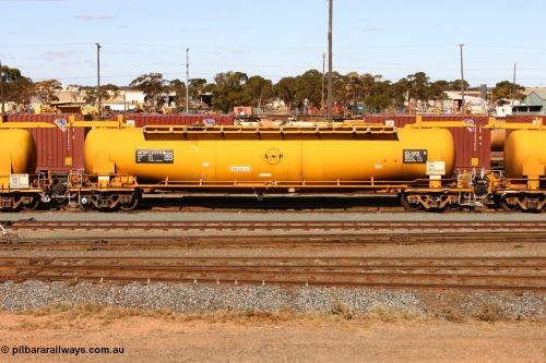 070529 9408
West Kalgoorlie, ATBY 14590 fuel tank waggon built by Westrail Midland Workshops in a batch of nine in 1981-82 for Bain Leasing Pty Ltd as type JPB, 82,000 litres for narrow gauge, recoded to JPBA in 1986, converted to standard gauge as WJPB.
Keywords: ATBY-type;ATBY14590;Westrail-Midland-WS;JPB-type;JPBA-type;WJPB-type;