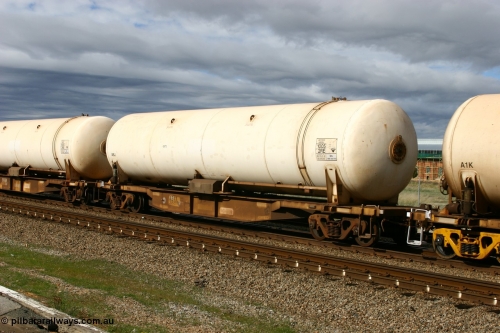 070607 9993
Midland, AZKY type anhydrous ammonia tank waggon AZKY 32239, one of twelve built by Goninan WA in 1998 as WQK type for Murrin Murrin traffic, fitted with Brambles anhydrous ammonia tank A6J with no sticker.
Keywords: AZKY-type;AZKY32239;Goninan-WA;WQK-type;