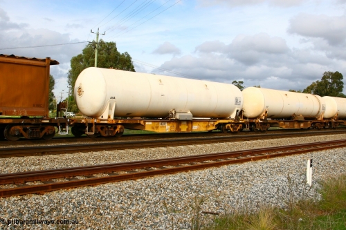 070613 0058
Woodbridge, AZKY type anhydrous ammonia tank waggon AZKY 32237, one of twelve built by Goninan WA in 1998 as WQK type for Murrin Murrin traffic, fitted with Brambles anhydrous ammonia tank A5A with no signage.
Keywords: AZKY-type;AZKY32237;Goninan-WA;WQK-type;