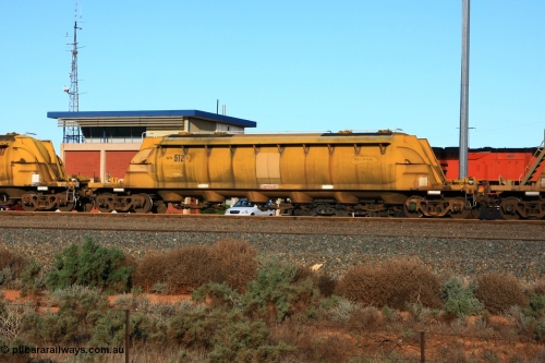 100601 8496
West Kalgoorlie, WN 512, pneumatic discharge nickel concentrate waggon, one of thirty units built by AE Goodwin NSW as WN type in 1970 for WMC.
Keywords: WN-type;WN512;AE-Goodwin;