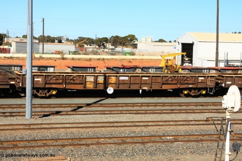 100603 8860
West Kalgoorlie, AOXY 33214, converted to carry nickel matte bulk bags, in WGL traffic. Built by WAGR Midland Workshops in 1973 as part of a batch of twenty five WGX type open waggons, in 1981 to WOAX, then AOAY type.
Keywords: AOXY-type;AOXY33214;WAGR-Midland-WS;WGX-type;WOAX-type;