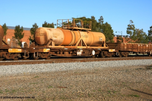 100609 09926
Midland, AQHY 30074 with sulphuric acid tank CSA 0007, originally built by the WAGR Midland Workshops in 1964/66 as a WF type flat waggon, then in 1997, following several recodes and modifications, was one of seventy five waggons converted to the WQH type to carry CSA sulphuric acid tanks between Hampton/Kalgoorlie and Perth/Kwinana.
Keywords: AQHY-type;AQHY30074;WAGR-Midland-WS;WF-type;WFDY-type;WFDF-type;RFDF-type;WQH-type;