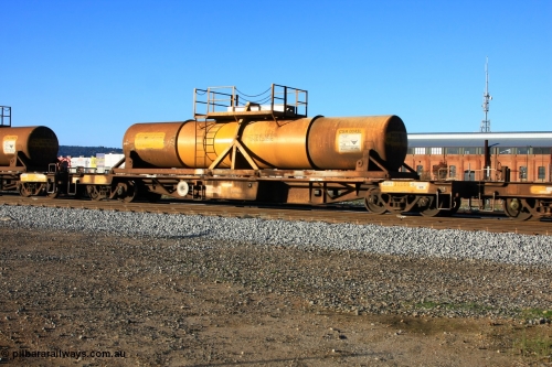 100609 09932
Midland, AQHY 30096 with sulphuric acid tank CSA 0043, originally built by the WAGR Midland Workshops in 1964/66 as a WF type flat waggon, then in 1997, following several recodes and modifications, was one of seventy five waggons converted to the WQH type to carry CSA sulphuric acid tanks between Hampton/Kalgoorlie and Perth/Kwinana.
Keywords: AQHY-type;AQHY30096;WAGR-Midland-WS;WF-type;WFDY-type;WFDF-type;RFDF-type;WQH-type;