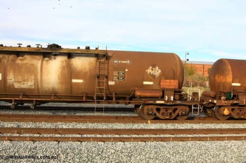 100611 0368
Midland, ATPY 602, fuel tanker, built by WAGR Midland Workshops in 1976 as WJP type for BP Oil, capacity of 80500 litres.
Keywords: ATPY-type;ATPY602;Westrail-Midland-WS;WJP-type;WJPY-type;