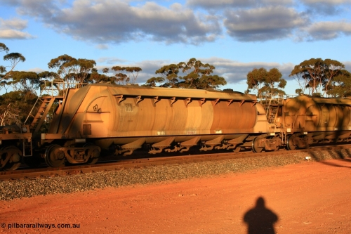 100731 3197
Binduli, WN 518, pneumatic discharge nickel concentrate waggon, one of thirty built by AE Goodwin NSW as WN type in 1970 for WMC.
Keywords: WN-type;WN518;AE-Goodwin;