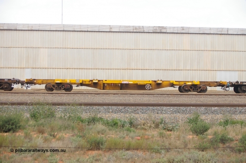 110710 7421 PD
West Kalgoorlie, AQAY 2273, this orphan waggon started life as a Comeng Vic built GOX type open waggon for Commonwealth Railways in 1970, then coded AOOX. Under AWR ownership is was reduced to this 3 TEU unit container skeletal waggon. Peter Donaghy image.
Keywords: Peter-D-Image;AQAY-type;AQAY2273;Comeng-Vic;GOX-type;AOOX-type;ROOX-type;ROKX-type;
