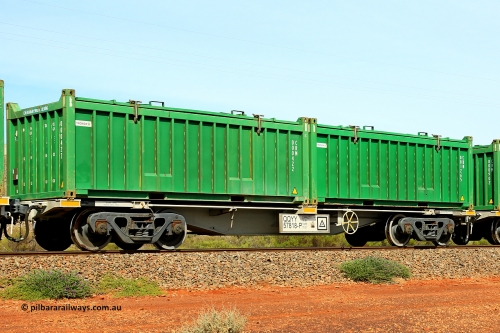 231020 8184
Parkeston, QQYY type 40' container waggon QQYY 57818 one of five hundred ordered by Aurizon and built by CRRC Yangtze Group of China in 2022. In service with two loaded 20' half height hard top 'rotainers' lettered CRM, for Cristal Mining before they were absorbed into Tronox, CRM 001265 with Tronox decal and CRM 000422 with Tronox decal, on Aurizon's Tronox mineral sands train 4UP1 from Ivanhoe / Broken Hill (NSW) to Kwinana (WA). 20th of October 2023.
Keywords: QQYY-type;QQYY57818;CRRC-Yangtze-Group-China;