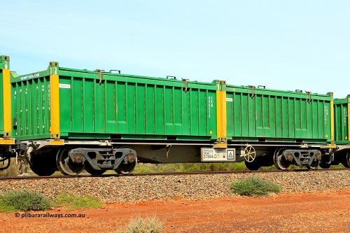 231020 8237
Parkeston, QQYY type 40' container waggon QQYY 57844 one of five hundred ordered by Aurizon and built by CRRC Yangtze Group of China in 2022. In service with two loaded 20' half height hard top 'rotainers' lettered CRM, for Cristal Mining before they were absorbed into Tronox, CRM 001242 with Tronox decal and yellow corner posts and CRM 000579 with Tronox decal and yellow corner posts, on Aurizon's Tronox mineral sands train 4UP1 from Ivanhoe / Broken Hill (NSW) to Kwinana (WA). October 20, 2023.
Keywords: QQYY-type;QQYY57844;CRRC-Yangtze-Group-China;