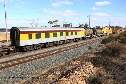 160525 4955
West Kalgoorlie, Aurizon intermodal train 2MP1, crew accommodation coach QCBY 10, started life as Victorian Railways Newport Workshops 1952 build as AS class no. 15, first class air conditioned corridor car, then AS 210, BS 210 and BS 10. Sold to West Coast Railway, then RTS / Gemco and finally to Aurizon.
Keywords: QCBY-type;QCBY10;Victorian-Railways-Newport-WS;AS15;AS210;BS210;BS10;AS-type;BS-type;
