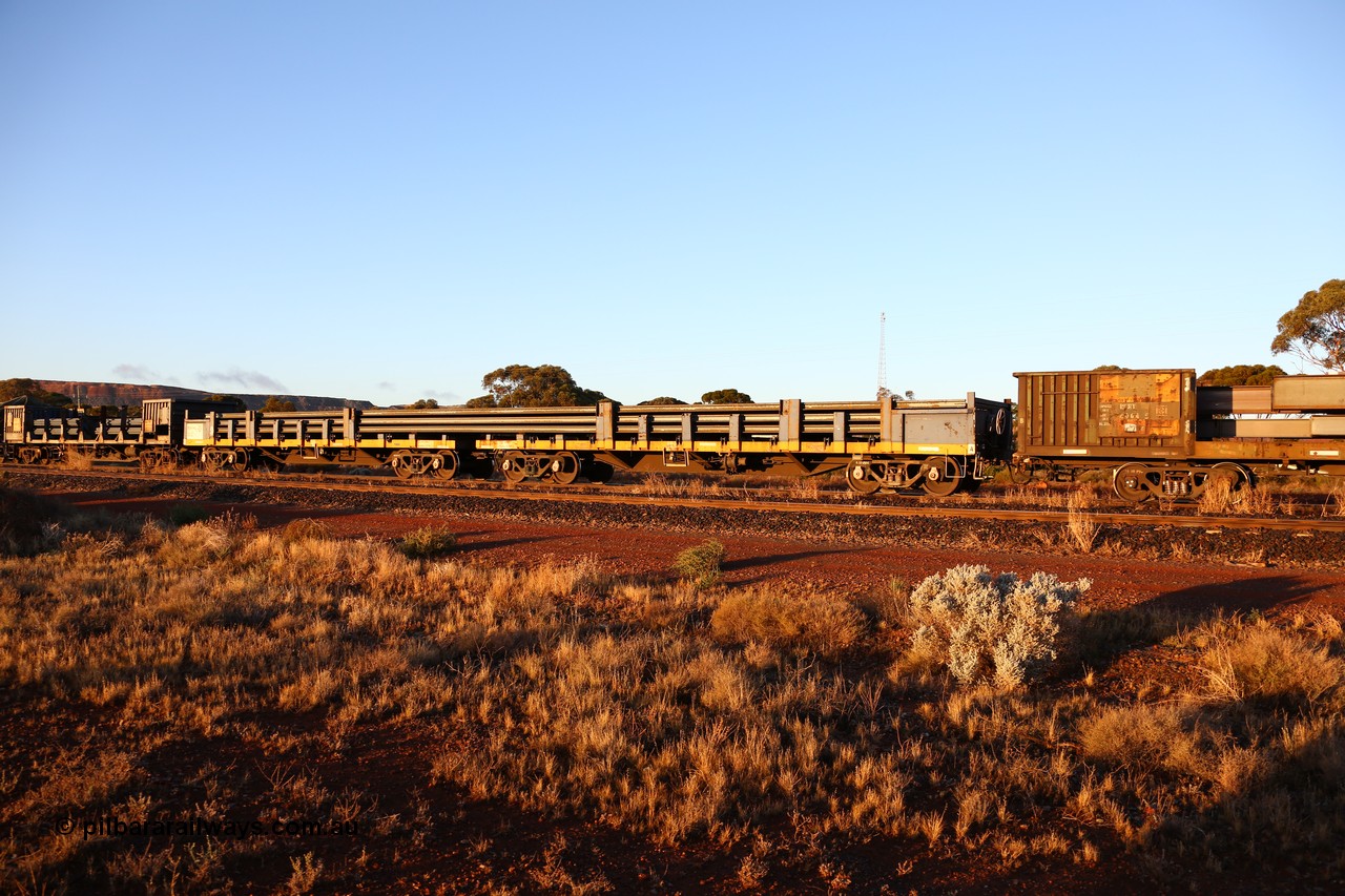 160522 2024
Parkeston, 5MP2 steel train, RKAF type 2-pack rail transport waggon RKAF 4 with a length of 29.8 metres loaded with new rail, these 'pairs' are rebuilt from a pair of RKJX type waggons. The RKJX were rebuilds from V/Line VOBX type waggons.
Keywords: RKAF-type;RKAF4;Victorian-Railways-Newport-WS;ELX-type;VOBX-type;VOEX-type;VKEX-type;RKEX-type;RKJX-type;