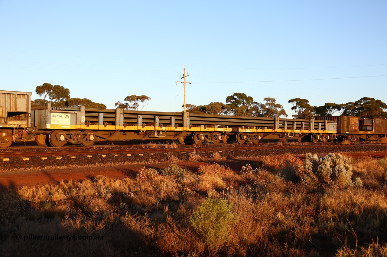 160522 2026
Parkeston, 5MP2 steel train, RKAF type 2-pack rail transport waggon RKAF 4 with a length of 29.8 metres loaded with new rail, these 'pairs' are rebuilt from a pair of RKJX type waggons. The RKJX were rebuilds from V/Line VOBX type waggons.
Keywords: RKAF-type;RKAF4;Victorian-Railways-Newport-WS;ELX-type;VOBX-type;VOEX-type;VKEX-type;RKEX-type;RKJX-type;