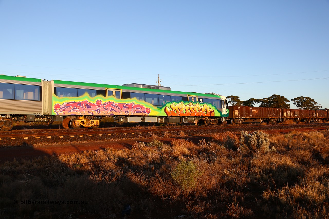 160522 2033
Parkeston, 5MP2 steel train, Trans-Perth electric B Set 116, driving car BEA 4116 being transferred from the manufacturer in Qld to Perth.
Keywords: BEA-class;BEA4116;Downer-Rail-Maryborough;