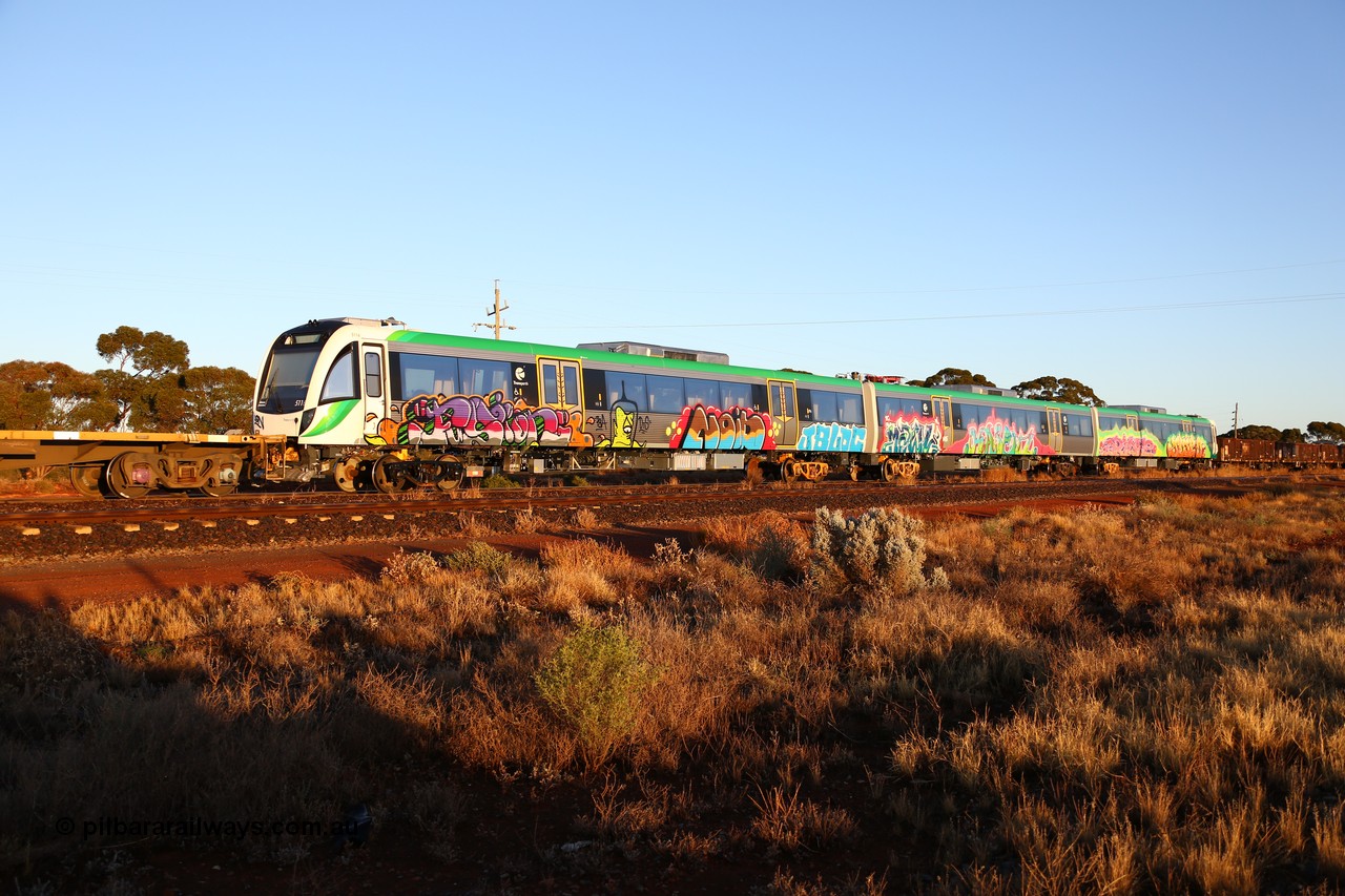 160522 2036
Parkeston, 5MP2 steel train, Trans-Perth electric B Set 116, driving car BEB 5116 being transferred from the manufacturer in Qld to Perth.
Keywords: BEB-class;BEB5116;Downer-Rail-Maryborough;