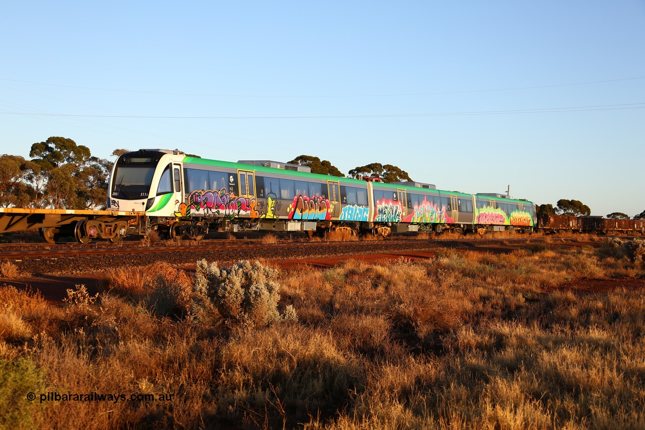 160522 2037
Parkeston, 5MP2 steel train, Trans-Perth electric B Set 116, driving car BEB 5116 being transferred from the manufacturer in Qld to Perth.
Keywords: BEB-class;BEB5116;Downer-Rail-Maryborough;