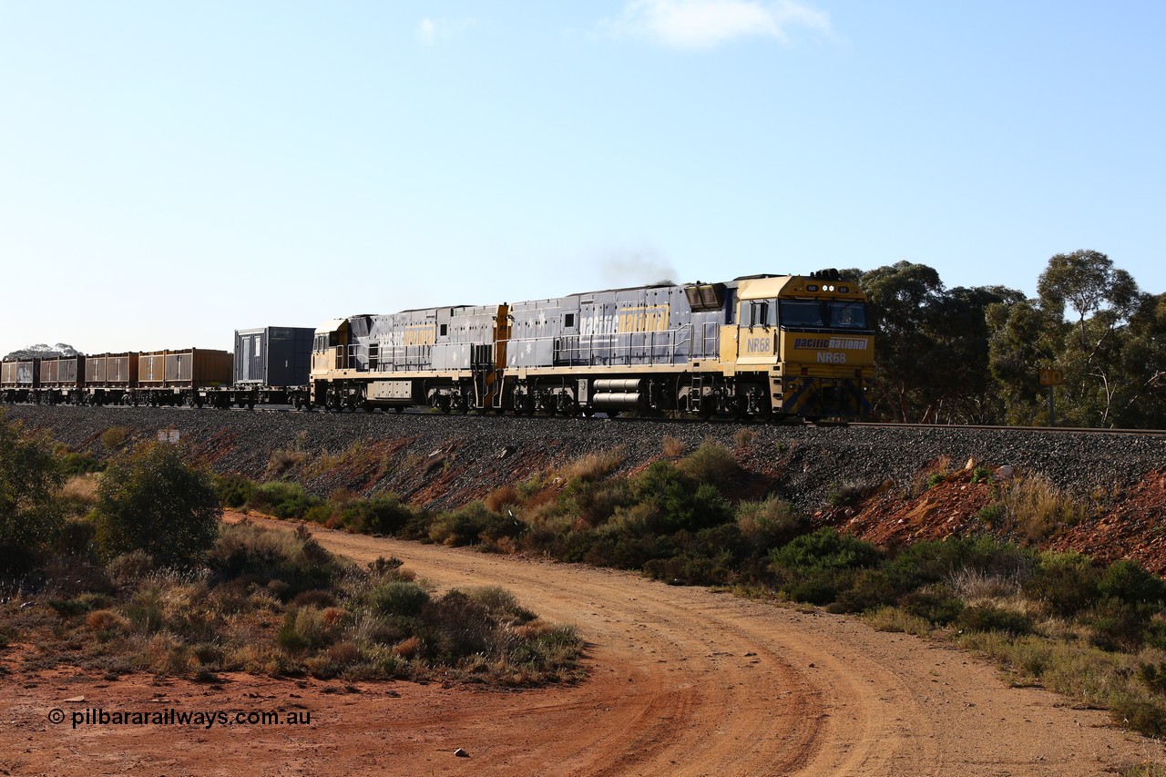 160522 2055
Binduli, 5MP2 steel train to Perth, locomotives Goninan built GE model Cv40-9i NR class NR 68 serial 7250-12/96-270 and NR 61 serial 7250-11/96-263 on the mainline leg of the triangle.
Keywords: NR-class;NR68;Goninan;GE;Cv40-9i;7250-12/96-270;