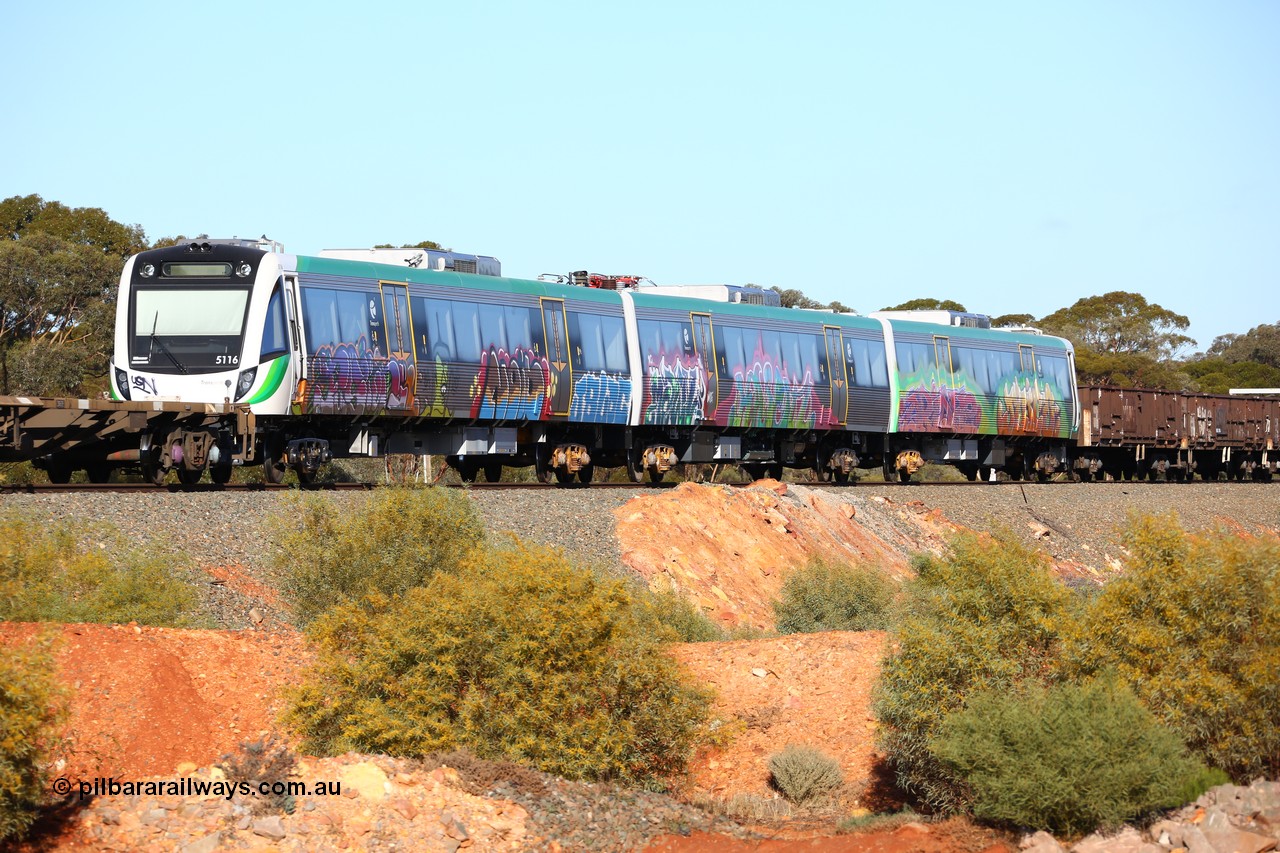 160522 2077
Binduli, 5MP2 steel train, Trans-Perth electric B set 116 on the rear of the train.
Keywords: BEA-class;BEA4116;BET-class;BET6116;BEB-class;BEB5116;Downer-Rail-Maryborough;