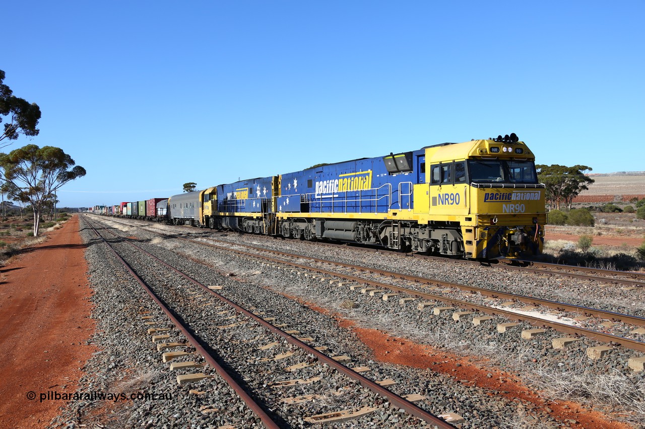 160522 2085
Parkeston, 6MP4 intermodal train arrives on the mainline behind a pair of Goninan built GE model Cv40-9i NR class units NR 90 serial 7250-05/97-293 and NR 101 serial 7250-07/97-303.
Keywords: NR-class;NR90;Goninan;GE;Cv40-9i;7250-05/97-293;NR101;7250-07/97-303;