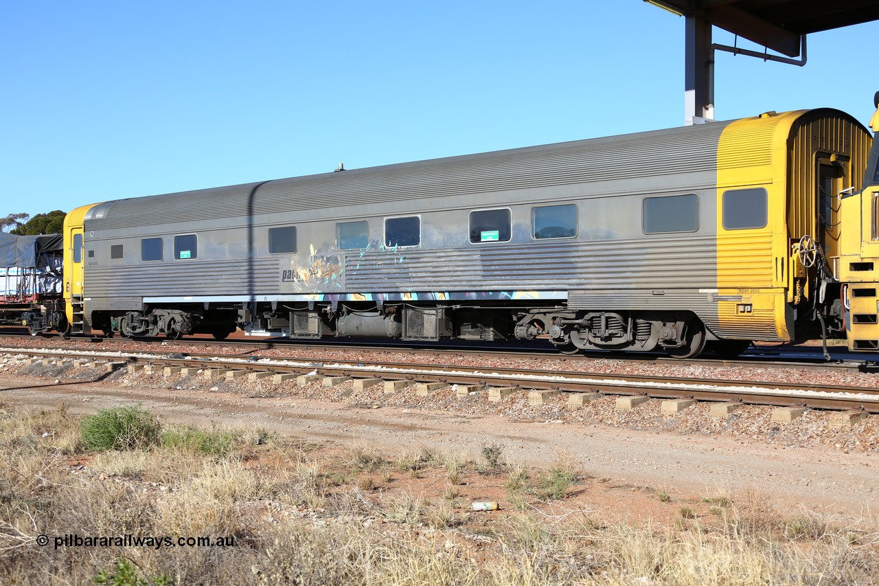 160522 2123
Parkeston, 6MP4 intermodal train, crew accommodation coach RZAY 283, built by Comeng NSW in 1972 as type ARJ stainless steel, air conditioned, first class roomette sleeping coach.
Keywords: RZAY-type;RZAY283;Comeng-NSW;ARJ-type;ARJ283;
