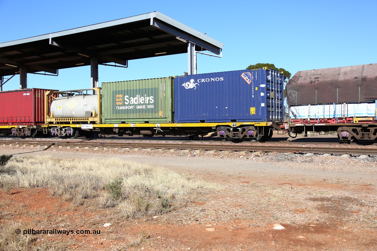 160522 2130
Parkeston, 6MP4 intermodal train, RQGY 34496 container waggon, one of one hundred built by Tulloch Ltd In 1974/75, loaded with Cronos TINT 124880, Sadleirs RCSB 5053 and Maxam tanktainer CCRU 197261, all 20' units.
Keywords: RQGY-type;RQGY34496;Tulloch-Ltd-NSW;OCY-type;NQOY-type;NQSY-type;NQGY-type;