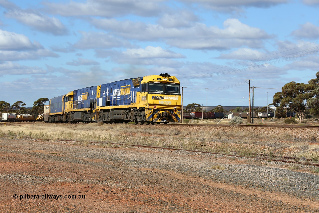 160522 2332
Parkeston, 7MP7 priority service train departing up the hill towards Kalgoorlie behind a pair of Goninan built GE model Cv40-9i NR class units NR 105 serial 7250-08/97-310 and NR 113 serial 7250-09/97-312 in Pacific National livery.
Keywords: NR-class;NR105;Goninan;GE;Cv40-9i;7250-08/97-310;