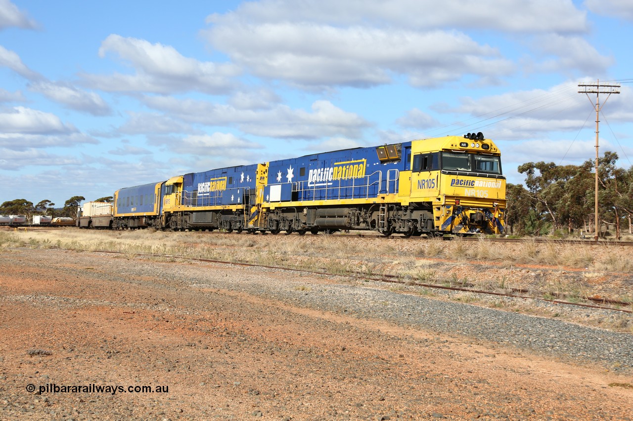160522 2334
Parkeston, 7MP7 priority service train departing up the hill towards Kalgoorlie behind a pair of Goninan built GE model Cv40-9i NR class units NR 105 serial 7250-08/97-310 and NR 113 serial 7250-09/97-312 in Pacific National livery.
Keywords: NR-class;NR105;Goninan;GE;Cv40-9i;7250-08/97-310;