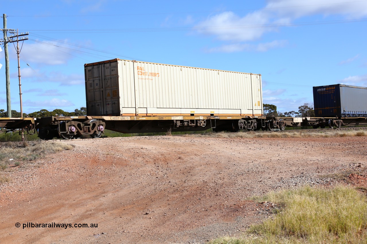 160522 2392
Parkeston, 7MP7 priority service train, RQSY 15042 container waggon, one of seventy built by Comeng NSW in 1974-75 as OCY type, to NQOY type, then NQBY, loaded with a 48' SCF Rail Containers SCFU 412554.
Keywords: RQSY-type;RQSY15042;Comeng-NSW;OCY-type;NQOY-type;