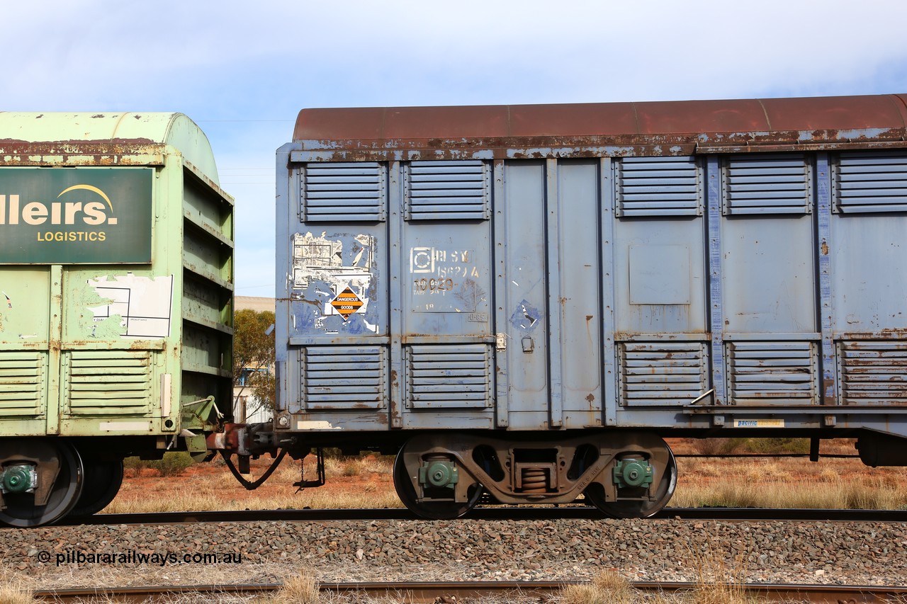 160523 3039
Parkeston, 7SP3 intermodal train, RLSY 18629 louvre van, one of one hundred fifty originally built by Comeng NSW as KLY in 1975-76, then recoded to NLKY and NLNY. Side view in Pacific National blue livery and code board with 2CM bogie.
Keywords: RLSY-type;RLSY18629;Comeng-NSW;KLY-type;NLKY-type;NLNY-type;