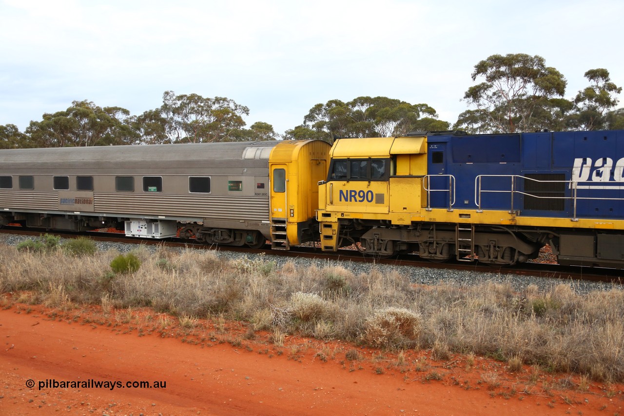 160524 3627
Binduli, 2PS7 priority service train trailing locomotive NR 90 cab and crew accommodation coach RZAY 283 with a very clean underfloor generator.
Keywords: NR-class;NR90;Goninan;GE;Cv40-9i;7250-05/97-293;