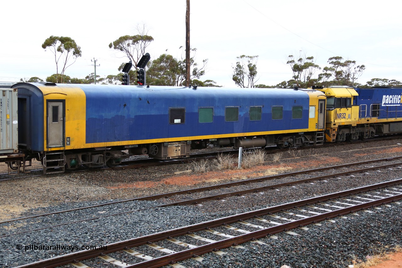 160524 4242
West Kalgoorlie, 1MP2 steel train Pacific National BRS type crew accommodation coach BRS 221, originally built by Victorian Railways Newport Workshops in November 1940 as an AS type first class sitting car for the Spirit of Progress as AS 6, in April 1983 converted to a combined sitting accommodation and a mini refreshment service as BRS type BRS 1, then in September 1985 renumbered to BRS 221. Sold to West Coast Railway mid 1990s, converted to crew car after 2004.
Keywords: BRS-type;BRS221;Victorian-Railways-Newport-WS;AS-type;AS6;BRS-type;BRS1;