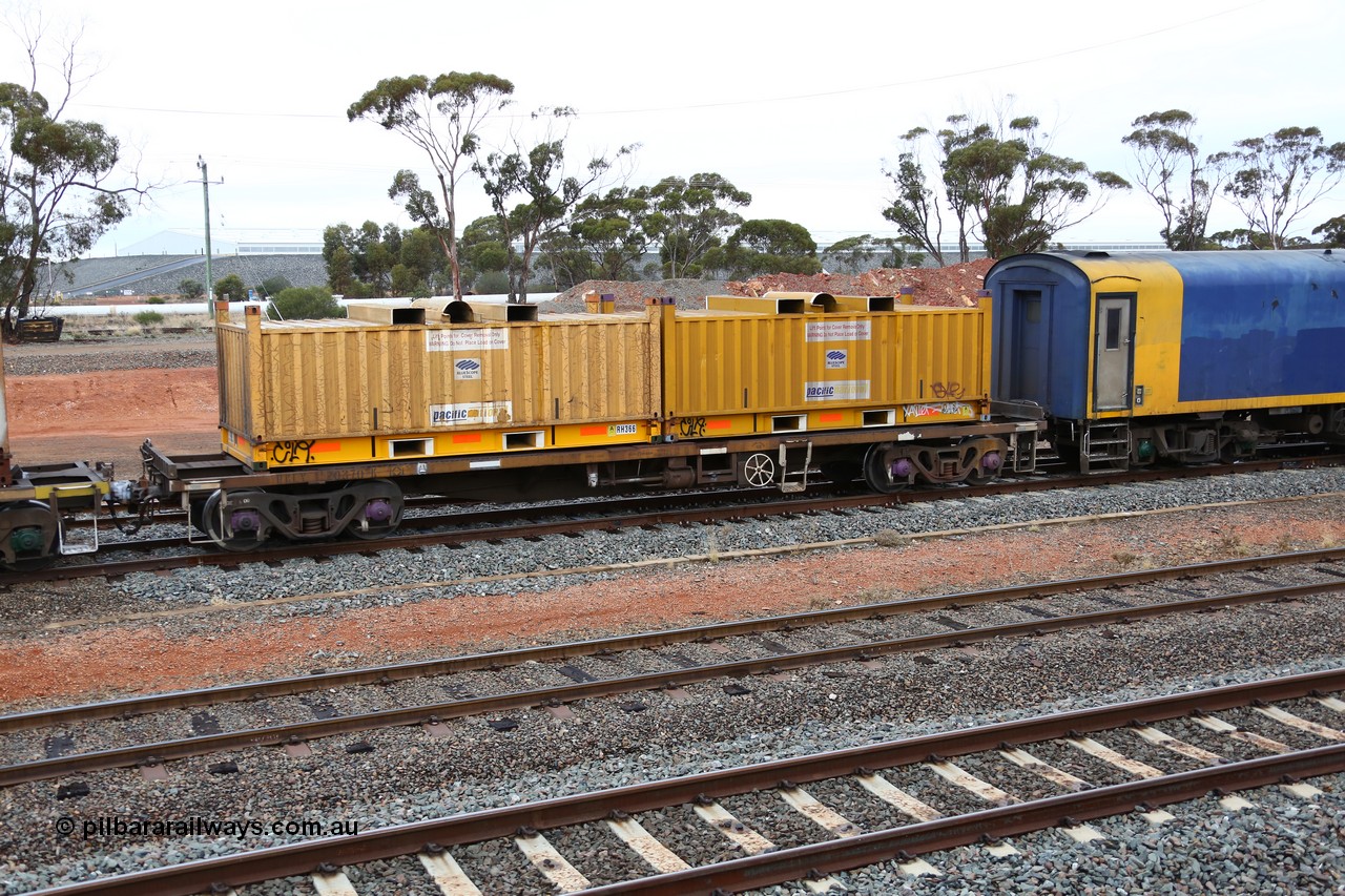 160524 4283
West Kalgoorlie, 1MP2 steel train, RKLY 20370, totally unrecognisable from original build by EPT NSW 1979-81 as part of a batch of two hundred BDY type 14.20 metre open waggons, had several recoding's prior to its current guise, loaded with two RH type coil containers or 'butter boxes'.
Keywords: RKLY-type;RKLY20370;EPT-NSW;BDY-type;NODY-type;NOJY-type;NKJY-type;RKJY-type;