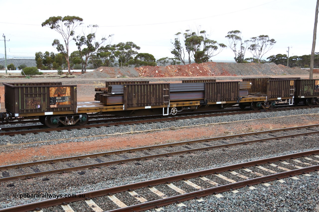 160524 4309
West Kalgoorlie, 1MP2 steel train, RKOX 4000, originally built by Transfield WA in 1976 as part of a batch of two hundred GOX type open waggons, recoded to AOOX, then to AKOX. Loaded with long products.
Keywords: RKOX-type;RKOX4000;Transfield-WA;GOX-type;AOOX-type;AKOX-type;