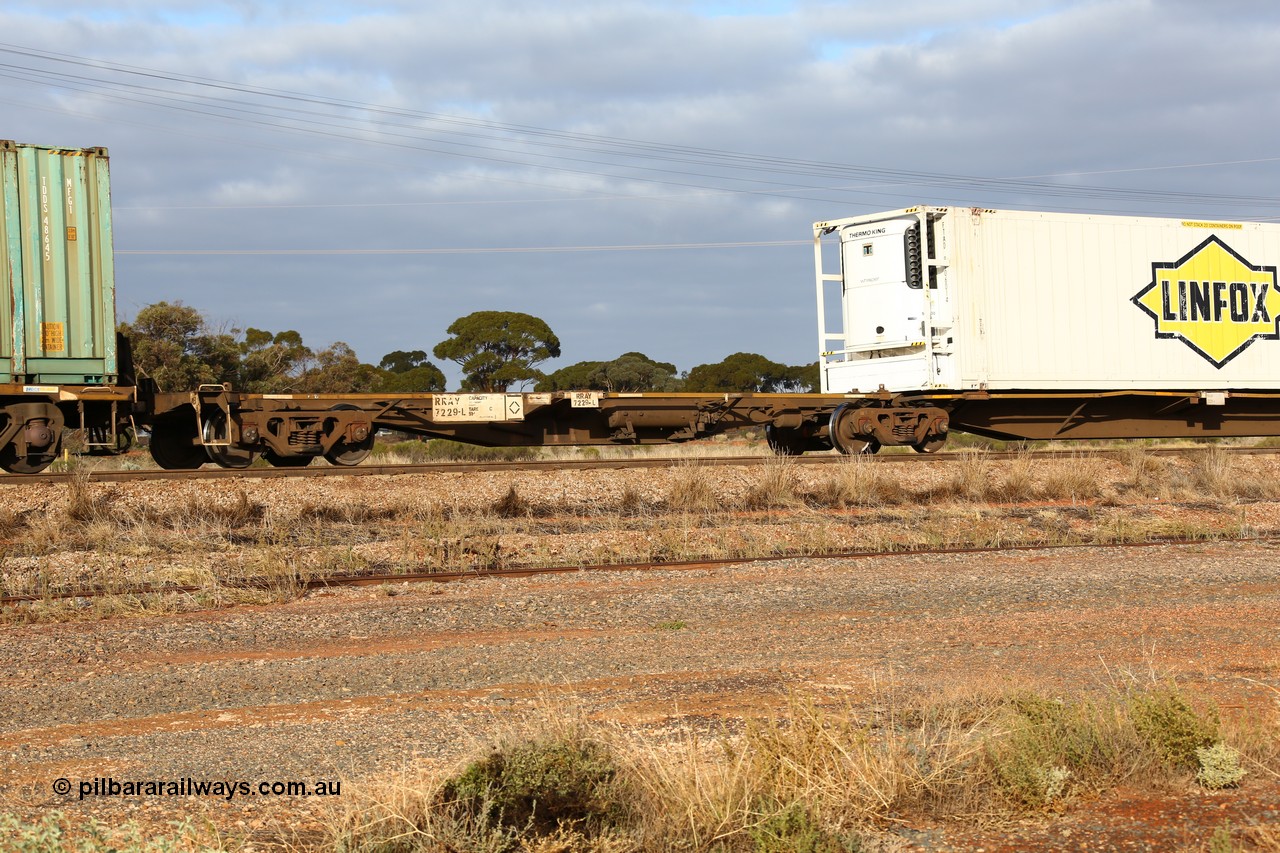 160525 4534
Parkeston, 3PM7 priority service train, RRAY 7229 platform 5 of 5-pack articulated skel waggon set, one of 100 built by ABB Engineering NSW 1996-2000, 40' deck empty.
Keywords: RRAY-type;RRAY7229;ABB-Engineering-NSW;