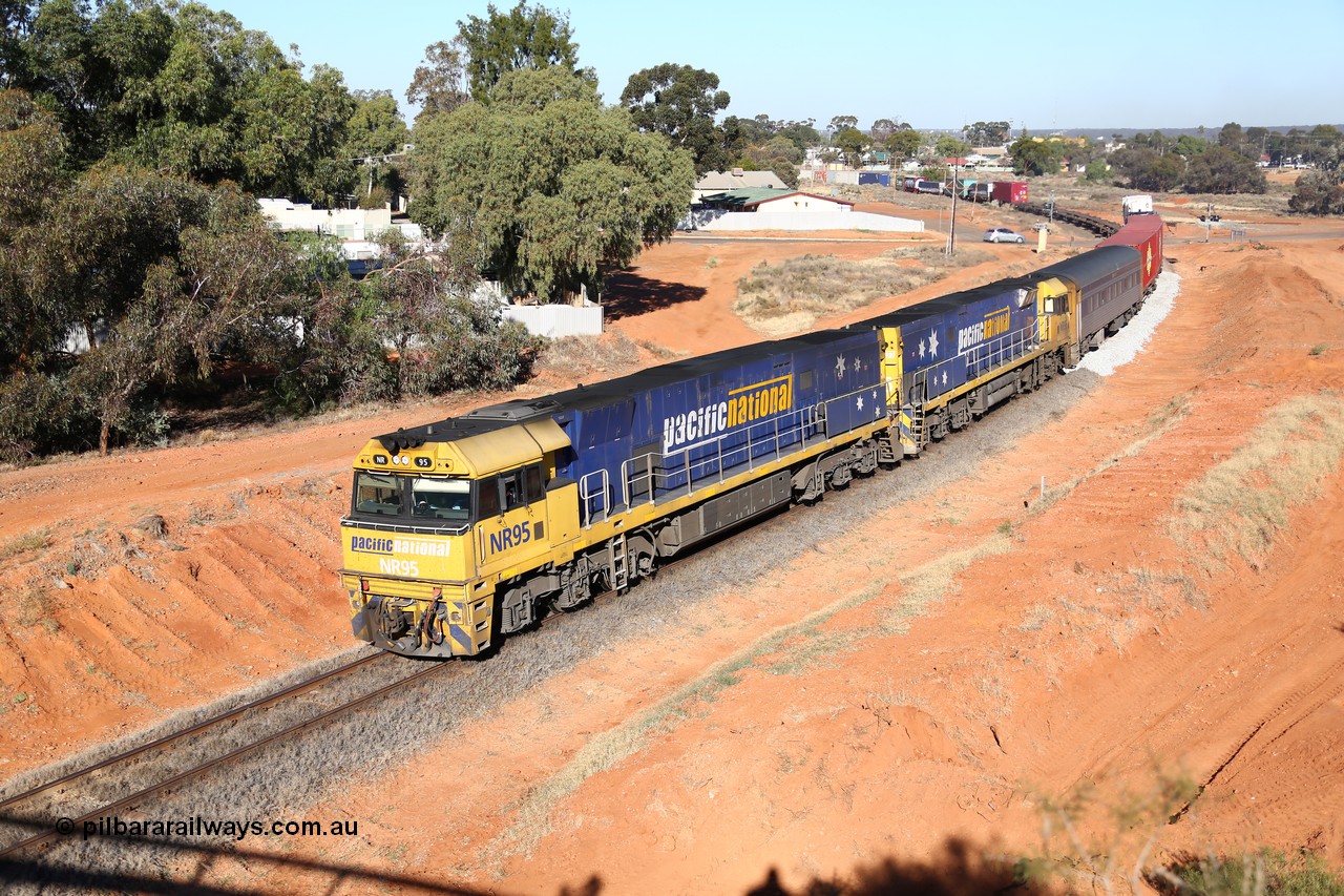 160527 5514
Kalgoorlie, 5PS6 intermodal train powers away from Kalgoorlie as it is about to pass under the Goldfields Highway behind Goninan built GE model Cv40-9i NR class units NR 95 serial 7250-06/97-296 and NR 96 serial 7250-06/97-297.
Keywords: NR-class;NR95;Goninan;GE;Cv40-9i;7250-06/97-296;NR96;7250-06/97-297;