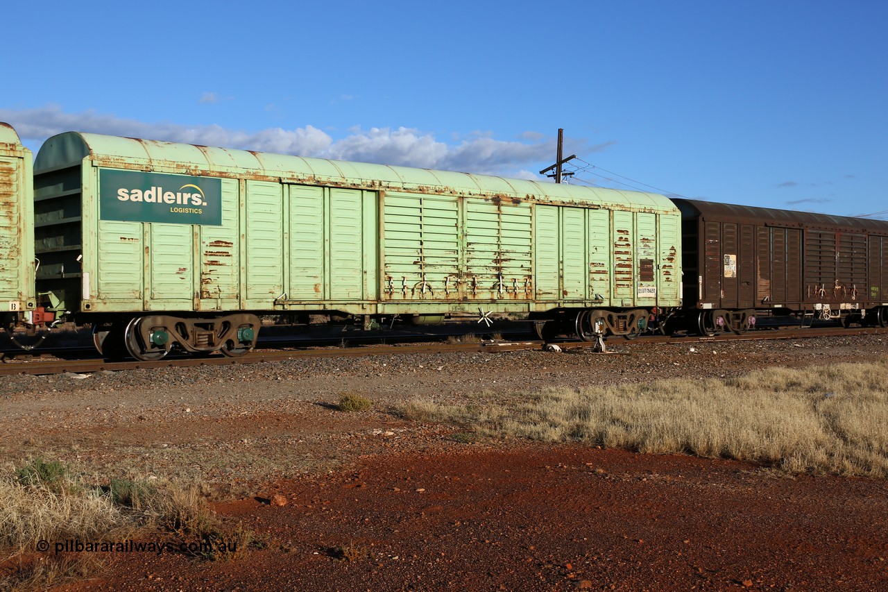 160528 8321
Parkeston, priority service 6PS7, RLUY 18691 louvre van, one of a one hundred and fifty batch order from Comeng NSW as KLY type built in 1975-76, recoded to NLKY, then NLUY, wearing Sadleirs signage and green livery.
Keywords: RLUY-type;RLUY18691;Comeng-NSW;KLY-type;NLKY-type;NLUY-type;