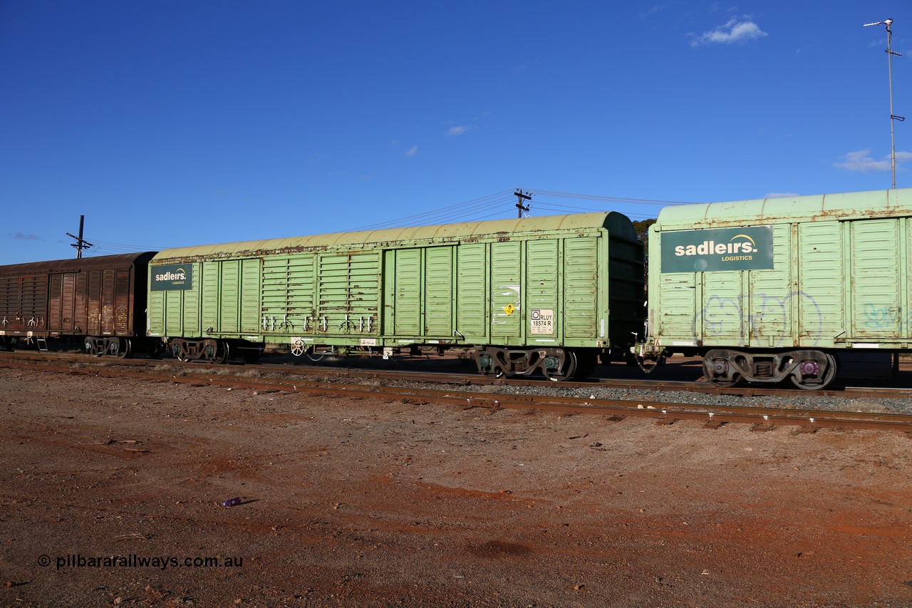 160528 8347
Parkeston, 5SP5 intermodal train, RLUY 18574 in Sadleirs traffic. One of one hundred and fifty built by Comeng NSW as the KLY type louvre vans in 1975/76. Transferred to National Rail in 1994 and recoded from NLKY / NLUY.
Keywords: RLUY-type;RLUY18574;Comeng-NSW;KLY-type;NLKY-type;